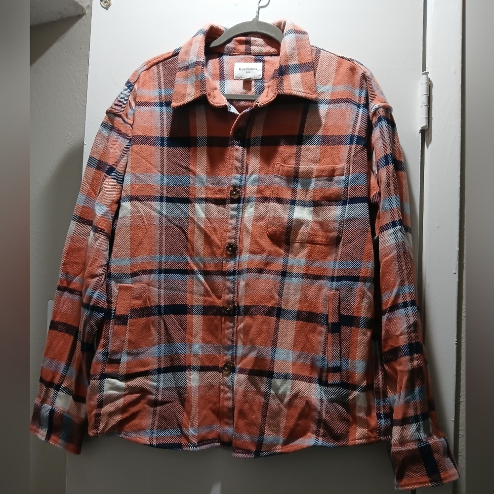 Men's Plaid Shirt Jacket - Shacket - Orange and Blue